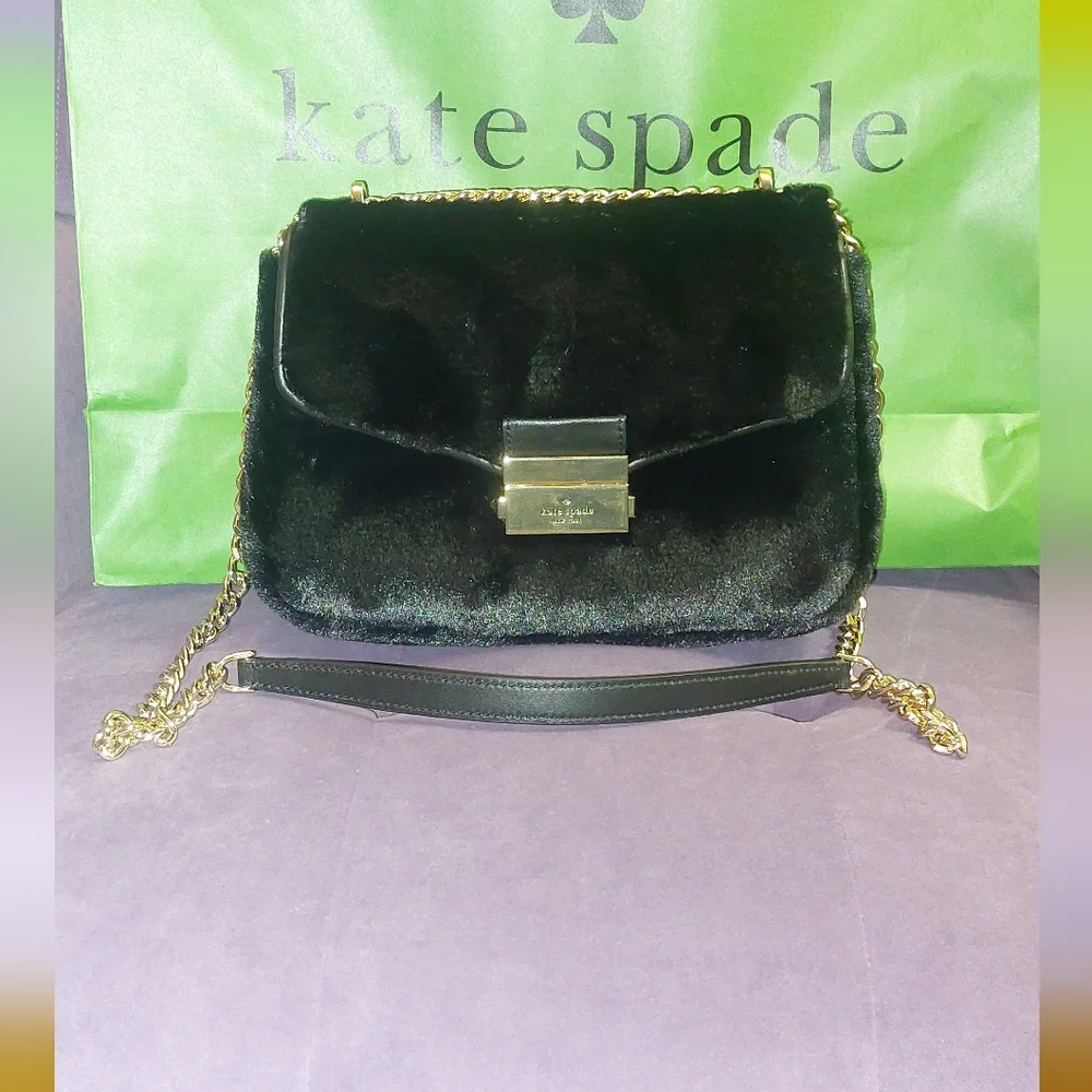 Kate Spade Carey Faux Fur Small Flap Shoulder Bag in Black